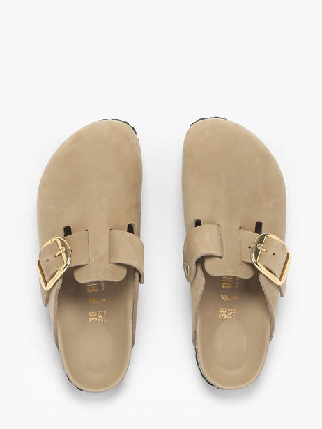 Slippers Boston Big Buckle In Leather Birkenstock Beige women 1030425 other view 3