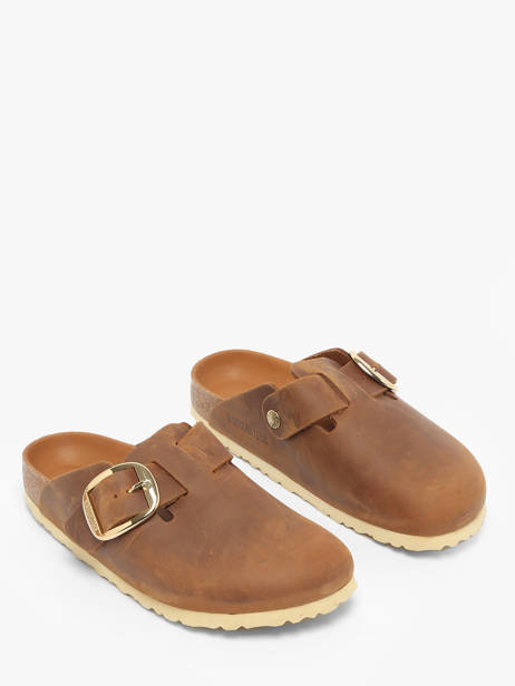 Slippers Boston Big Buckle In Leather Birkenstock Brown women 1030446 other view 1