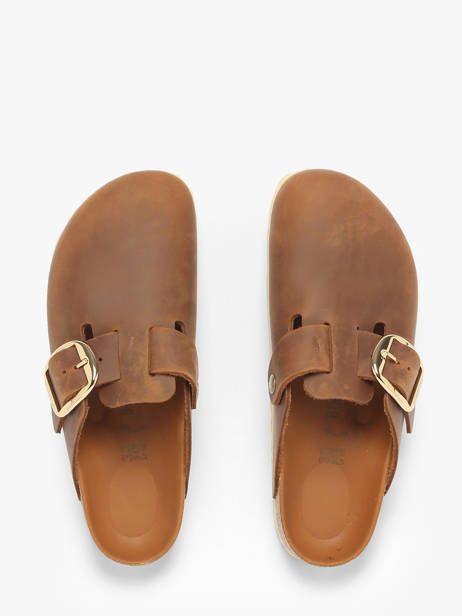 Slippers Boston Big Buckle In Leather Birkenstock Brown women 1030446 other view 3