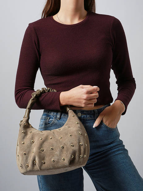 Shoulder Bag Velvet Studs Milano Brown velvet studs VS25094 other view 1